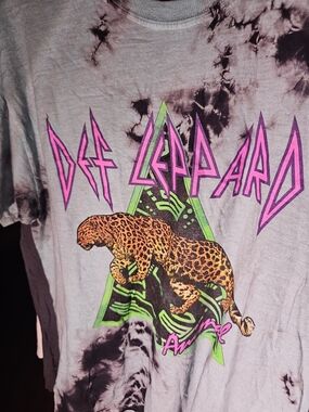 Def Leppard Short Sleeve Tie-Dye Graphic Tee - Pink, Green & Orange
